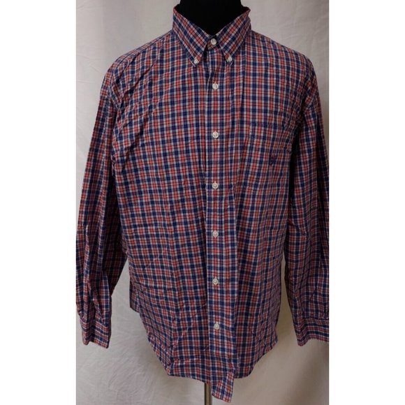 Chaps Easy Care EST 1978 Mens XXL Red Blue Plaid Long Sleeve Button Up Shirt - Picture 1 of 12